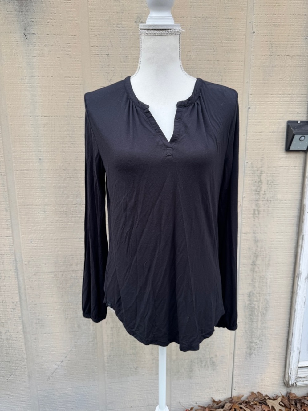 Barefoot Dreams Black Long-Sleeve Split-Neck Top